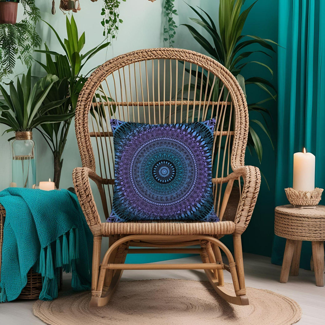 Mandala Magic:  lavendel, blauw en rozekleurige kussenhoes