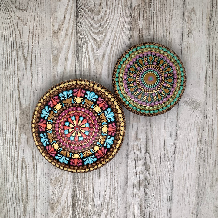 Mandala Steen Roze, Blauw, Zand en Goud