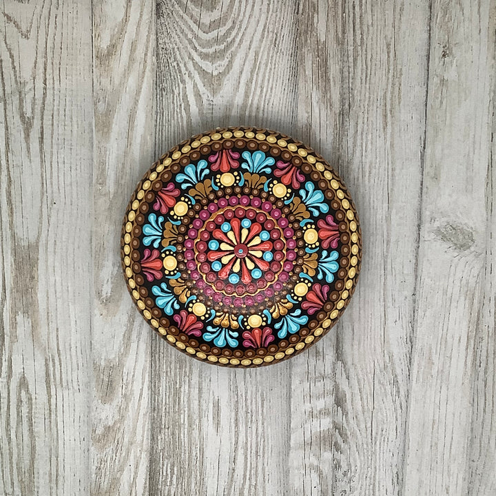Mandala Steen Roze, Blauw, Zand en Goud