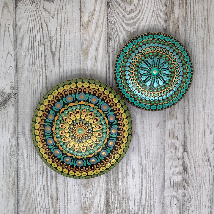 Mandala Steen in zacht groen en blauw