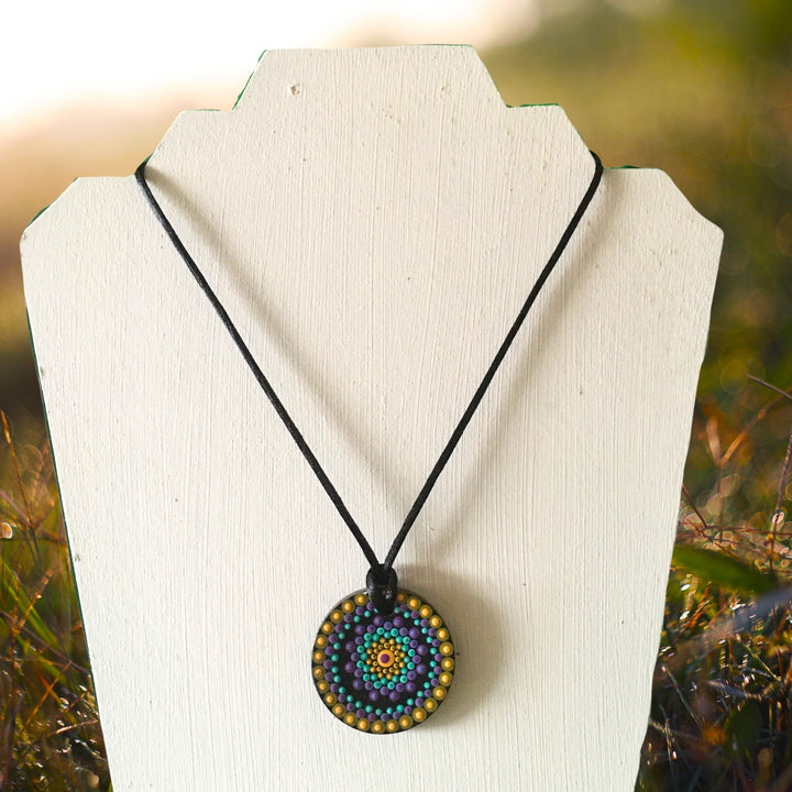 Mandala ketting in turquoise, paars en geel