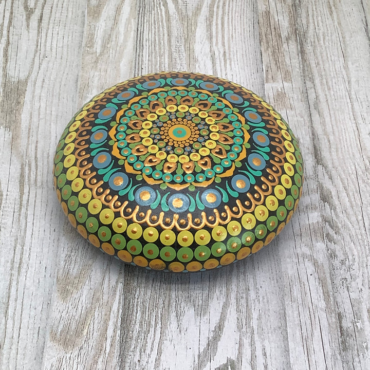 Mandala Steen in zacht groen en blauw