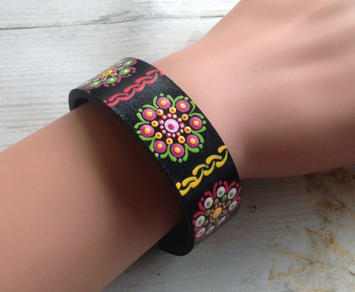 Leren Armband Mandala Bloemen