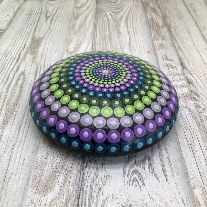Mandala Steen Dot Art Paars, Groen en Blauw