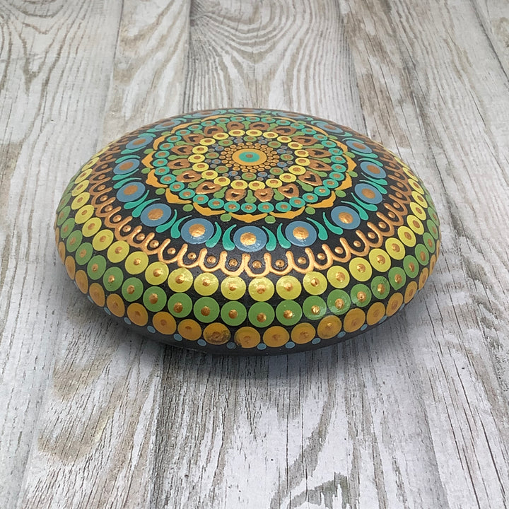 Mandala Steen in zacht groen en blauw
