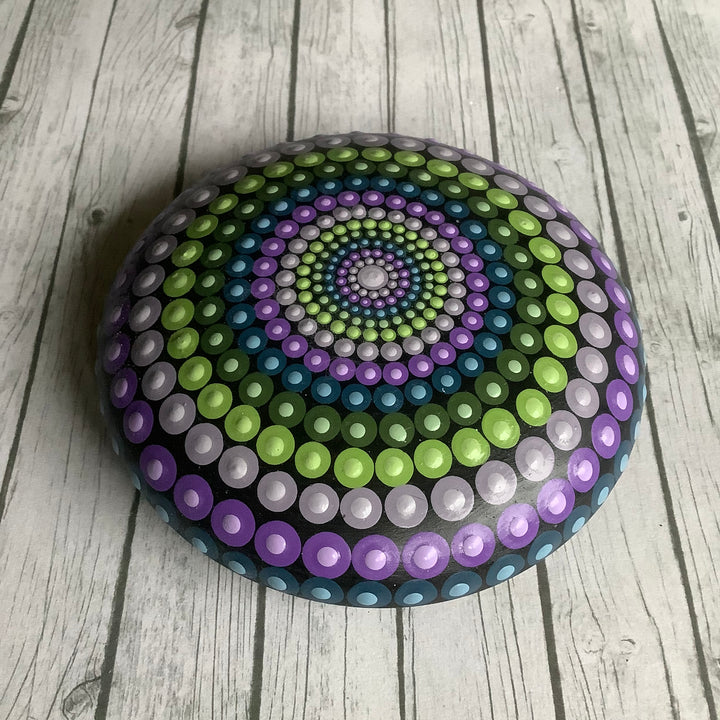 Mandala Steen Dot Art Paars, Groen en Blauw