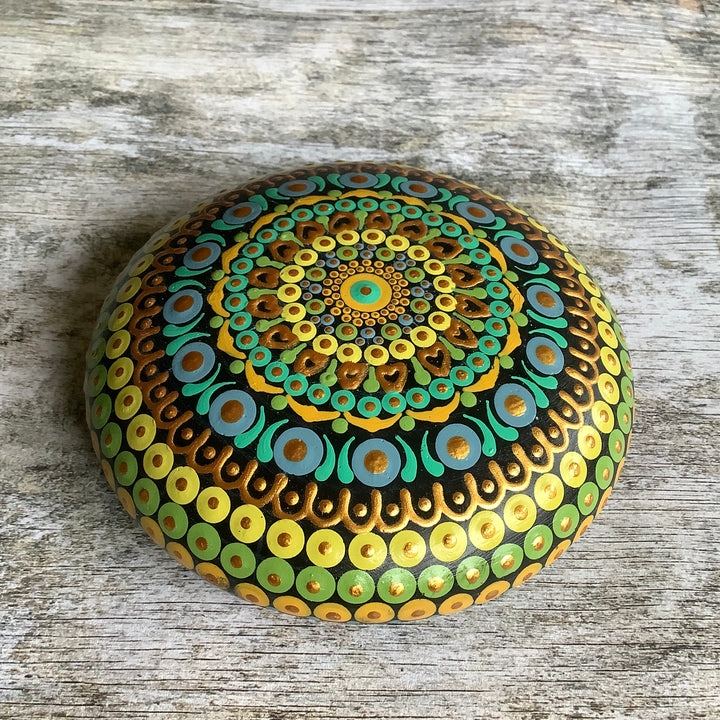 Mandala Steen in zacht groen en blauw