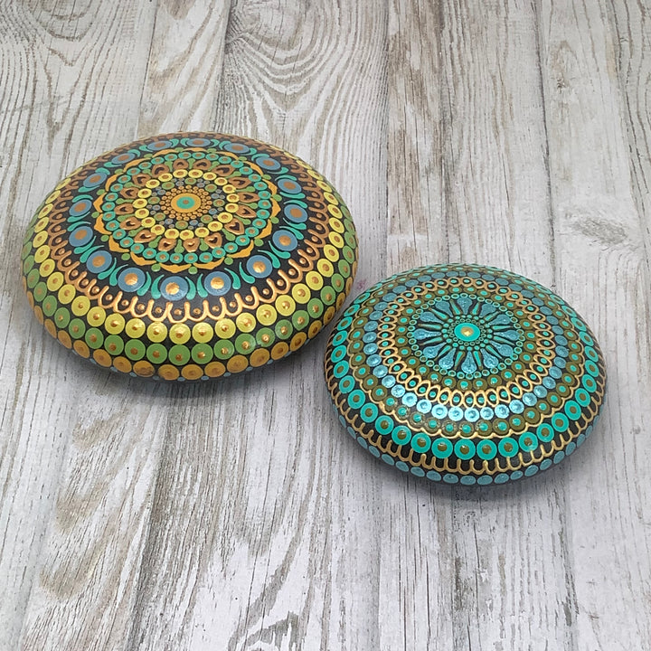 Mandala Steen in zacht groen en blauw