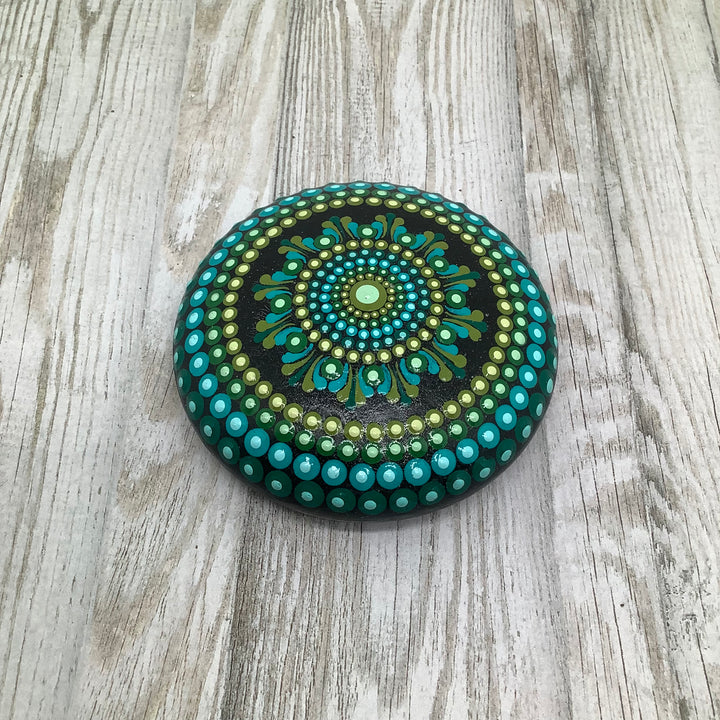 Mandala Steen in Groen en Blauw