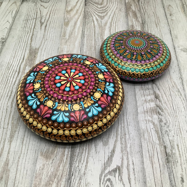 Mandala Steen Roze, Blauw, Zand en Goud