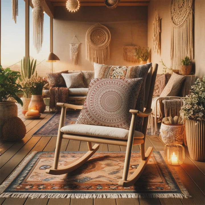 Terracotta Delight: Witte Mandala kussenhoes met ingewikkeld Mehndi-ontwerp