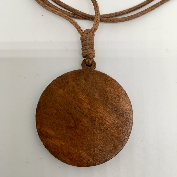 Leren ketting met houten mandala hanger