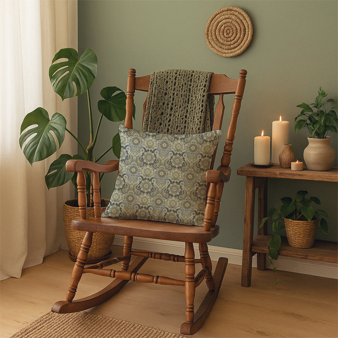 Paisley Mandala Pillow Cover in Soft Blue and Beige – Boho Luxe Cushion Case