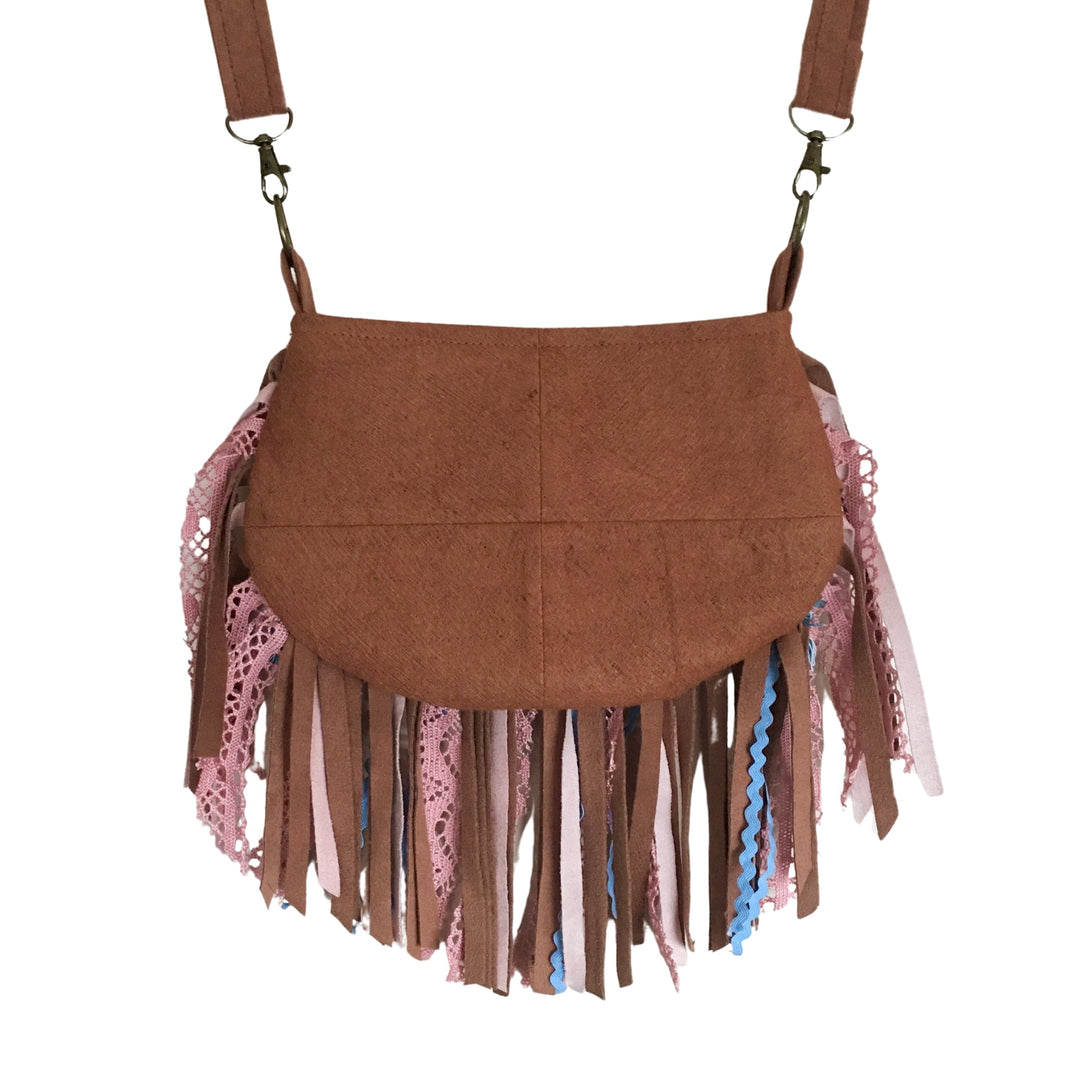 Small Bark Cloth Boho Crossbody Bag with Fringe | Handmade