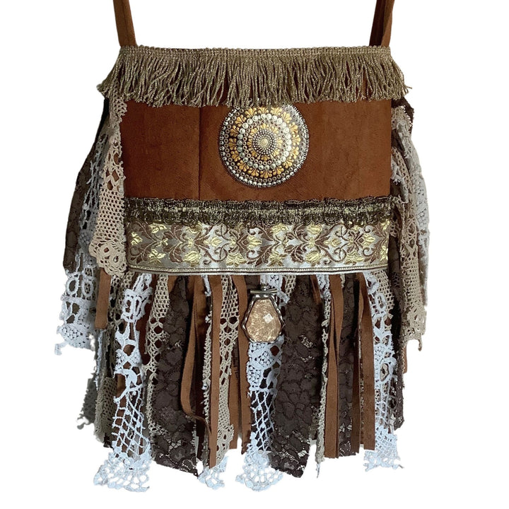 Bohemian Crossbody Bag with Hand-Painted Mandala – Made from Tree Bark