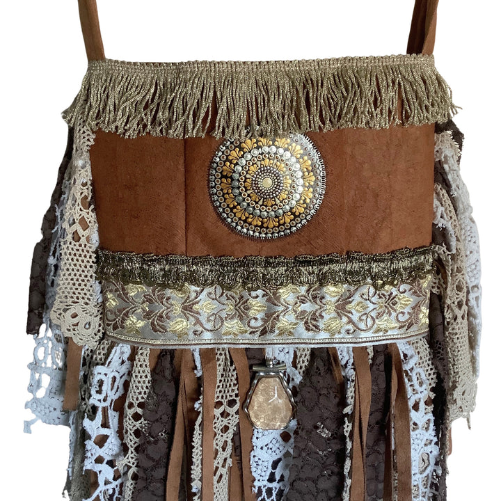 Bohemian Crossbody Bag with Hand-Painted Mandala – Made from Tree Bark