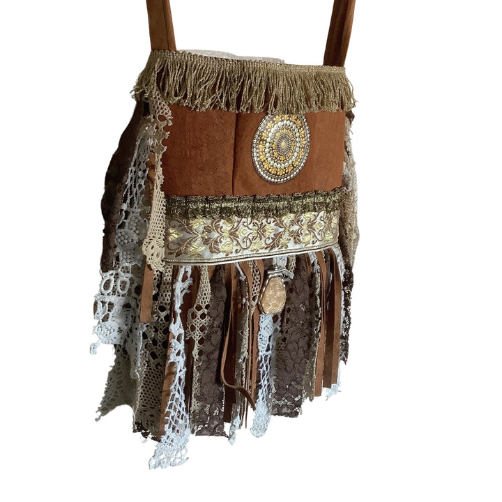 Bohemian Crossbody Bag with Hand-Painted Mandala – Made from Tree Bark