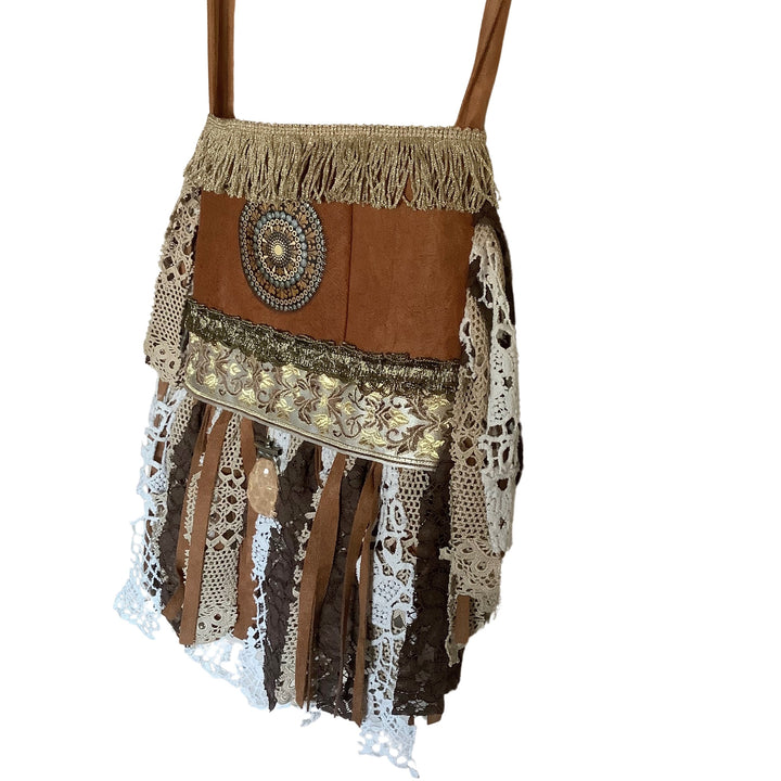 Bohemian Crossbody Bag with Hand-Painted Mandala – Made from Tree Bark