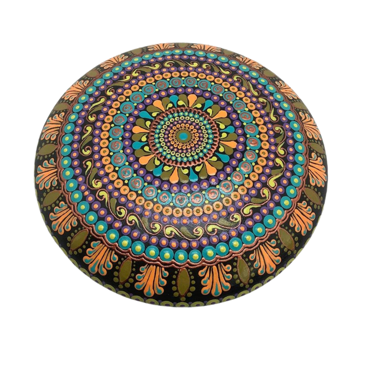 Mandala Steen Dot Art Blauw, Groen, Oranje en Paars