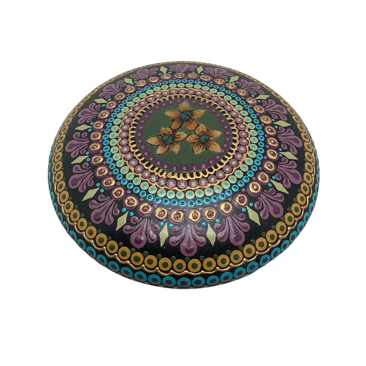 Mandala Steen in paars, groen, blauw en goud