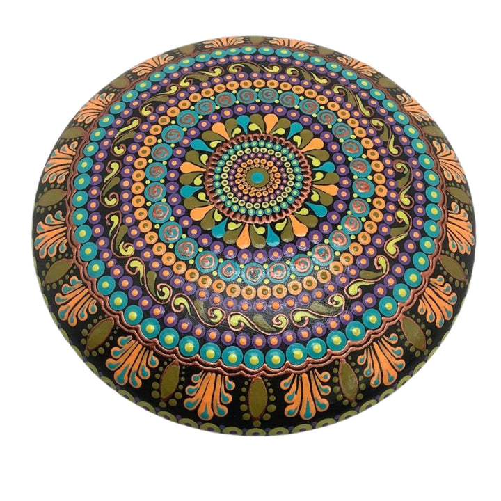 Mandala Steen Dot Art Blauw, Groen, Oranje en Paars
