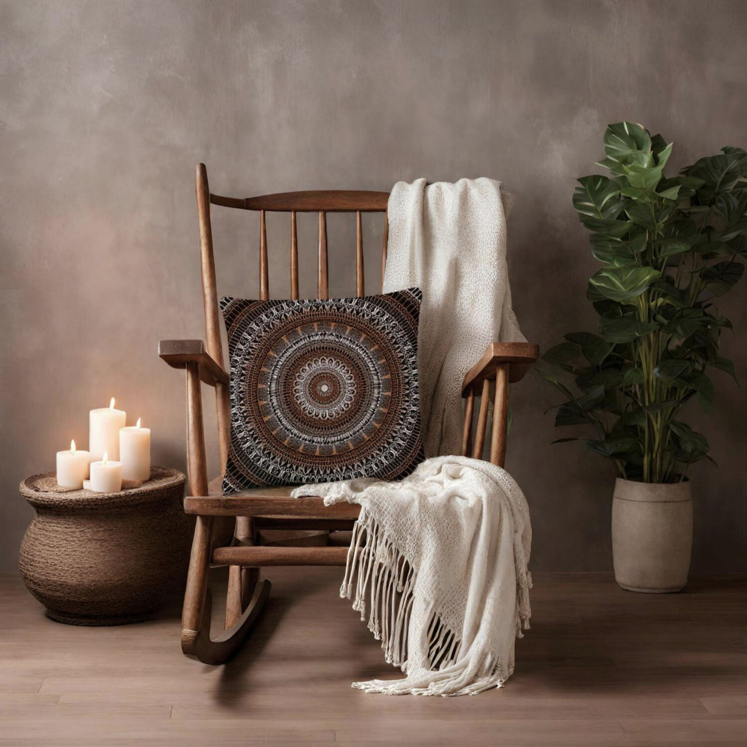 Mandala Pillow Cover with Brown and Beige Mehndi Design – Boho Decorative Cushion