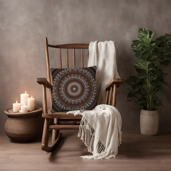 Mandala Pillow Cover with Brown and Beige Mehndi Design – Boho Decorative Cushion