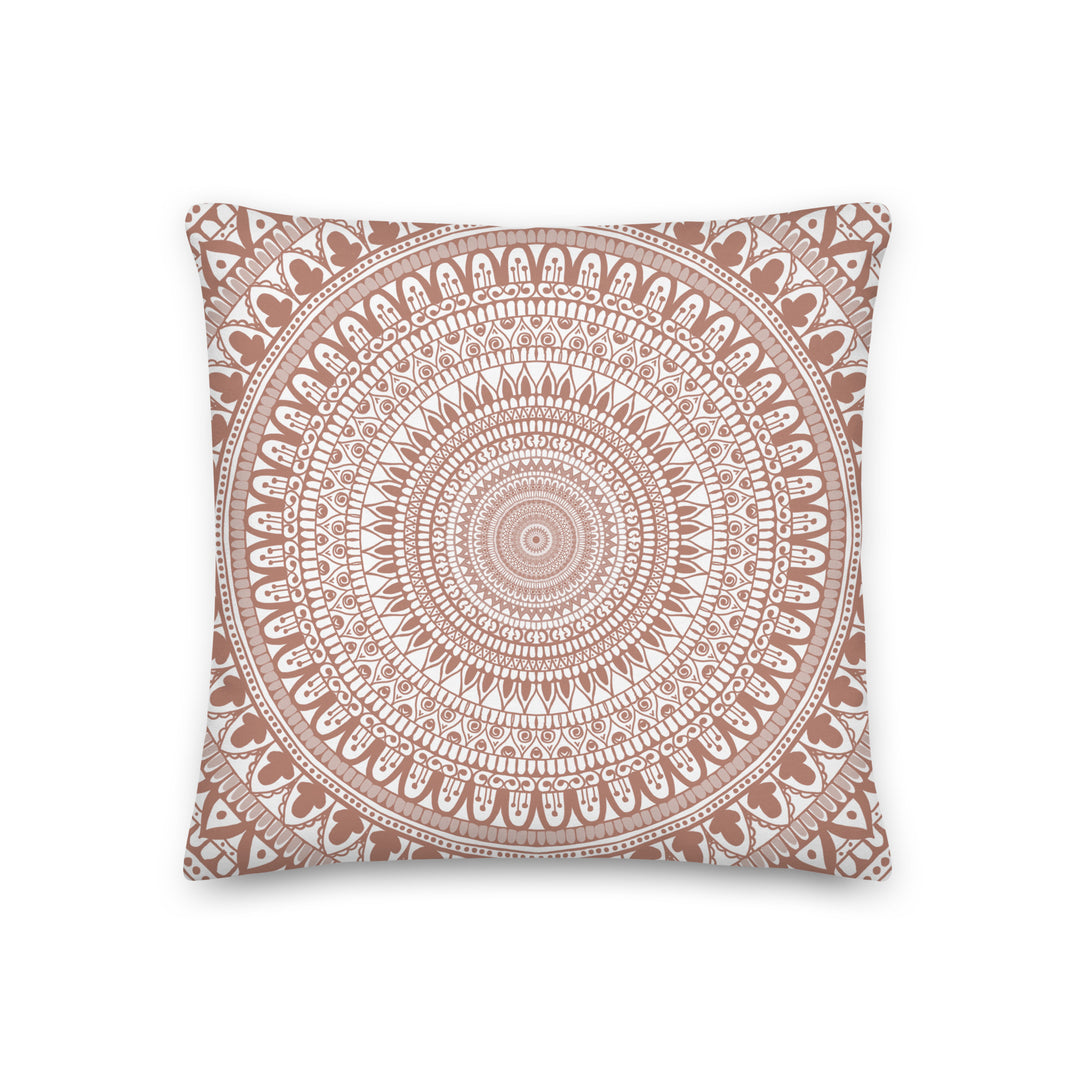 Terracotta Delight: Witte Mandala kussenhoes met ingewikkeld Mehndi-ontwerp