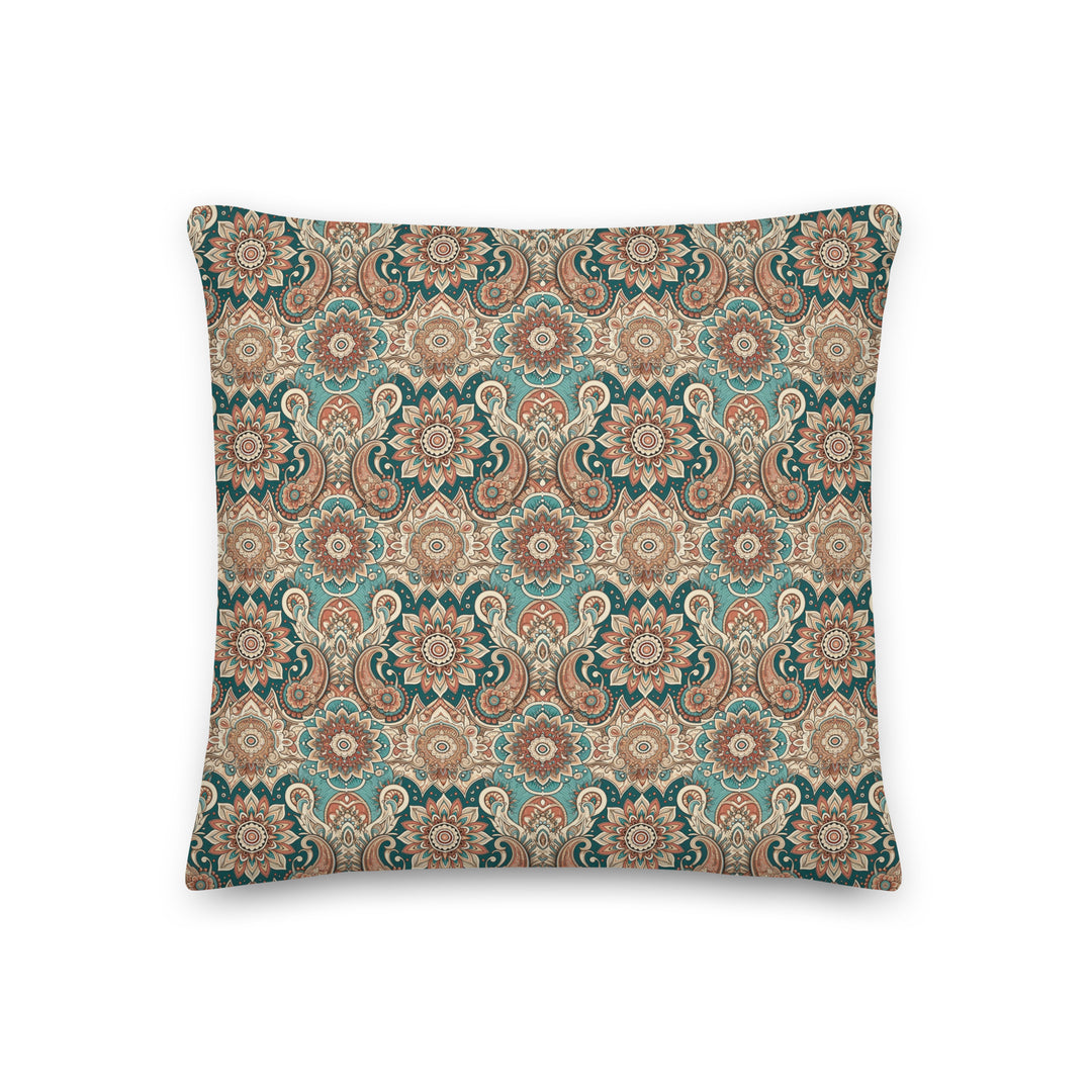 Paisley Mandala Pillow Cover in Teal and Terra – Boho Cushion with Warm Vintage Vibes