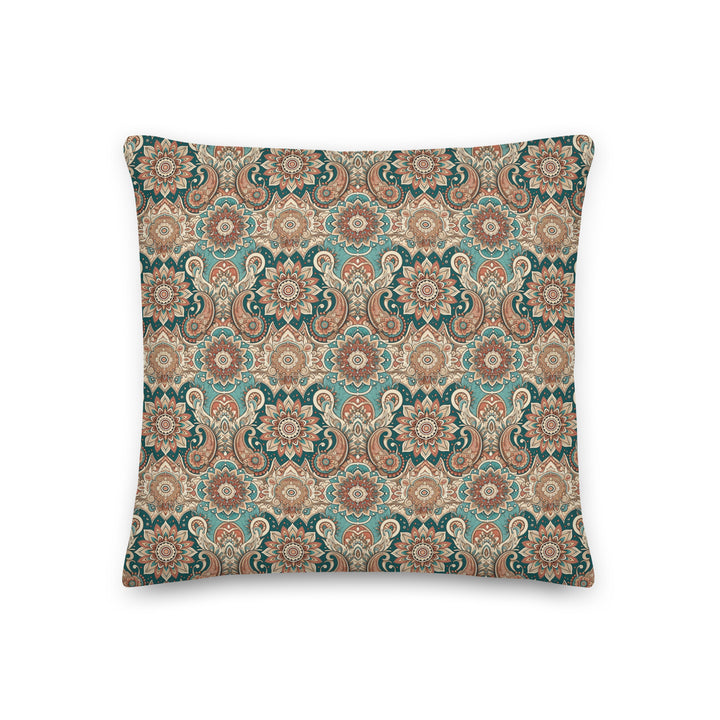 Paisley Mandala Pillow Cover in Teal and Terra – Boho Cushion with Warm Vintage Vibes
