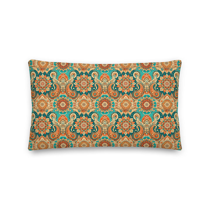 Boho Mandala Pillow Cover in Terracotta and Turquoise – Premium Linen Feel