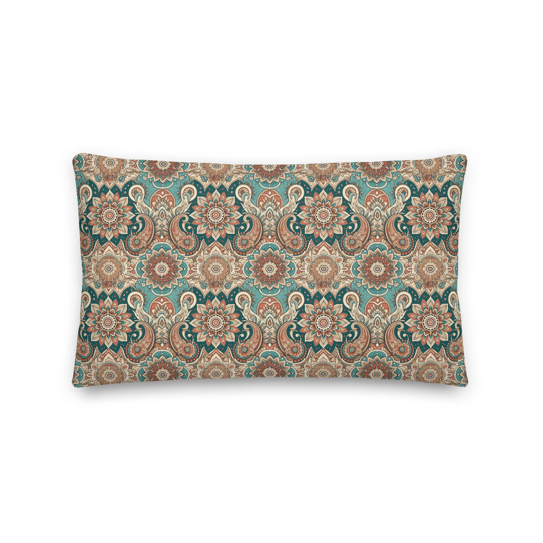Paisley Mandala Pillow Cover in Teal and Terra – Boho Cushion with Warm Vintage Vibes