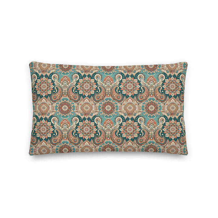 Paisley Mandala Pillow Cover in Teal and Terra – Boho Cushion with Warm Vintage Vibes