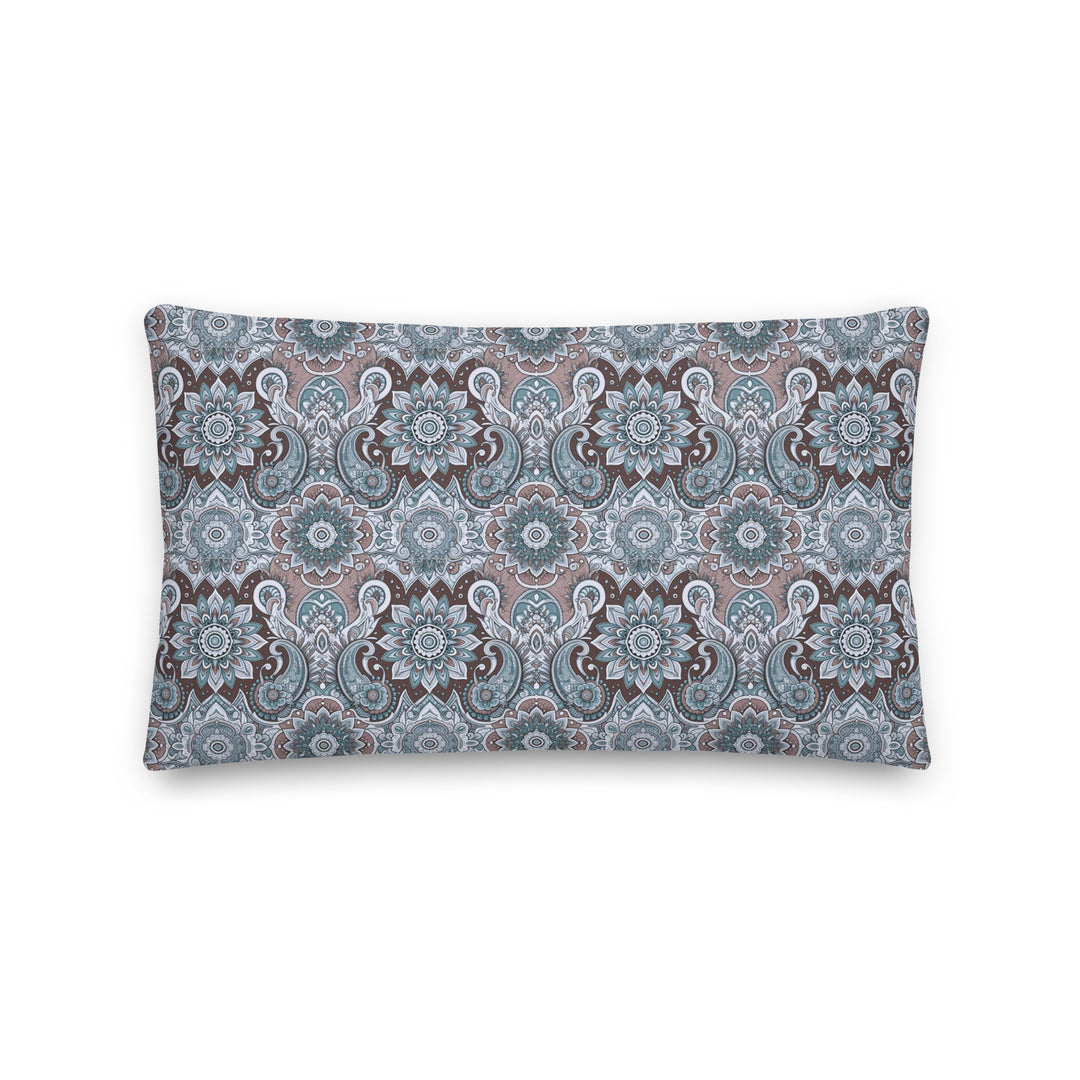 Paisley Mandala Pillow Cover in Cool Blue and Taupe – Vintage Boho Cushion Case