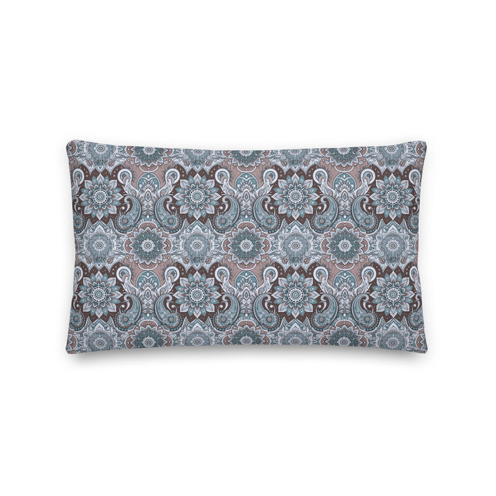 Paisley Mandala Pillow Cover in Cool Blue and Taupe – Vintage Boho Cushion Case