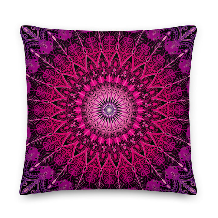 Pink mandala pillow cover with linen look texture – boho home decor for sofa, bed or meditation space