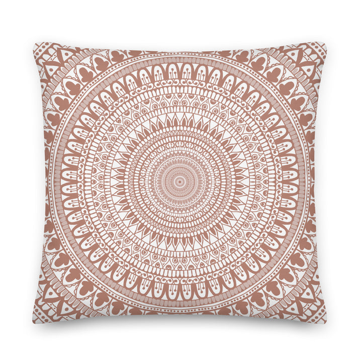 Terracotta Delight: Witte Mandala kussenhoes met ingewikkeld Mehndi-ontwerp