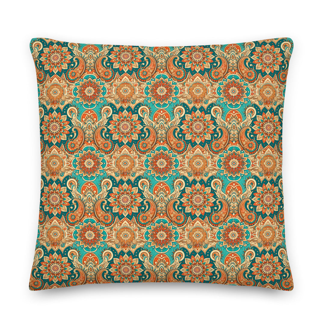 Boho Mandala Pillow Cover in Terracotta and Turquoise – Premium Linen Feel