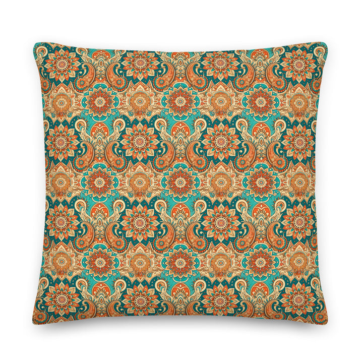 Boho Mandala Pillow Cover in Terracotta and Turquoise – Premium Linen Feel