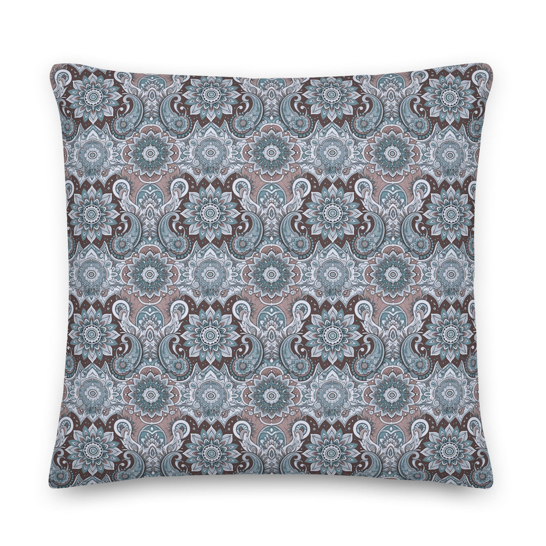 Paisley Mandala Pillow Cover in Cool Blue and Taupe – Vintage Boho Cushion Case