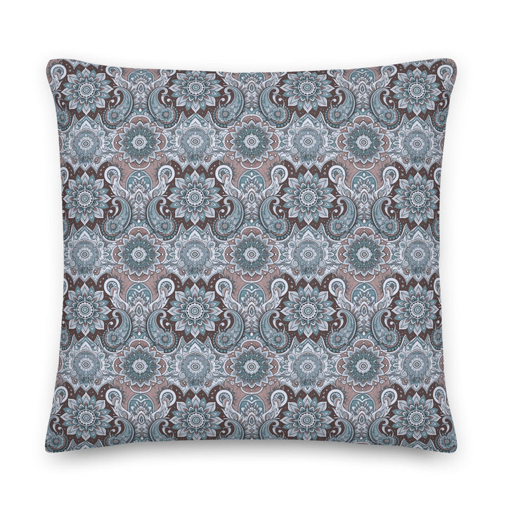 Paisley Mandala Pillow Cover in Cool Blue and Taupe – Vintage Boho Cushion Case