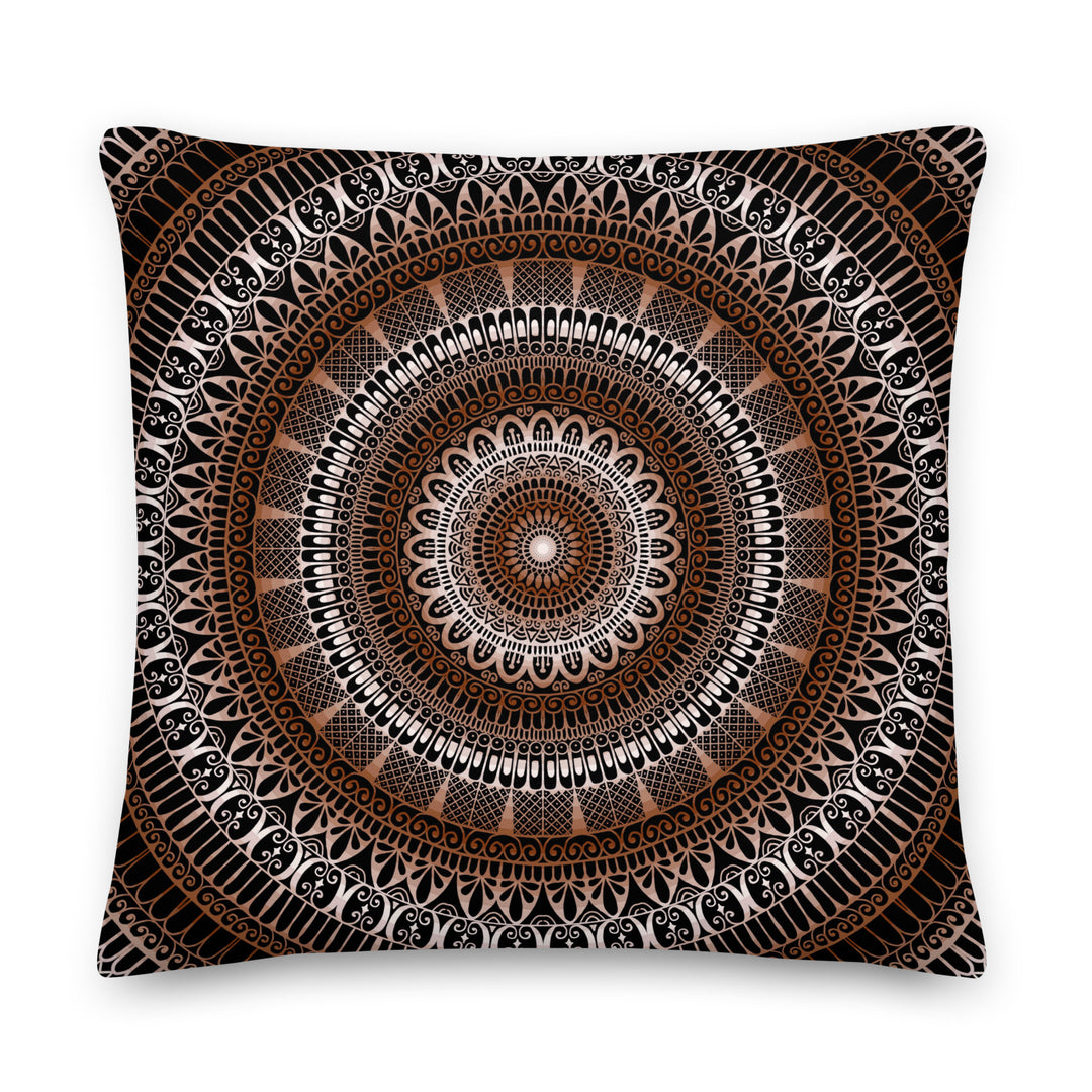 Mandala pillow cover with brown and beige mehndi pattern, double-sided boho cushion with hidden zipper