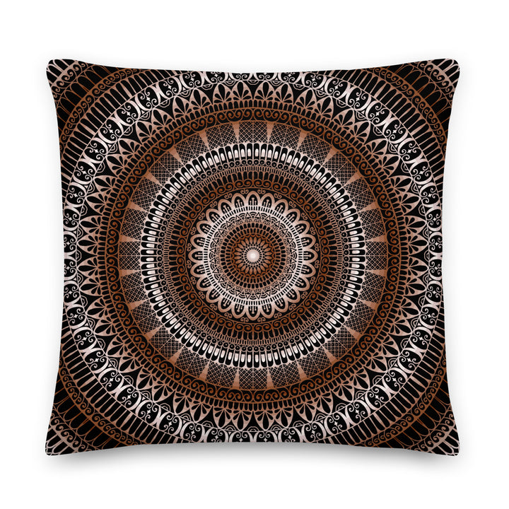 Mandala pillow cover with brown and beige mehndi pattern, double-sided boho cushion with hidden zipper