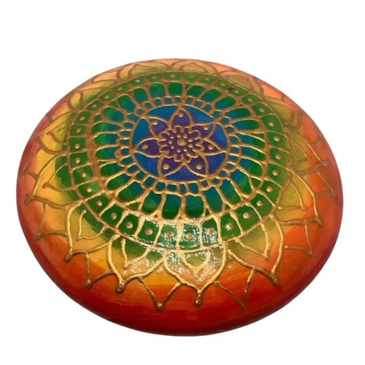 Rainbow Mandala Stone – Hand Painted with Glossy Resin Finish