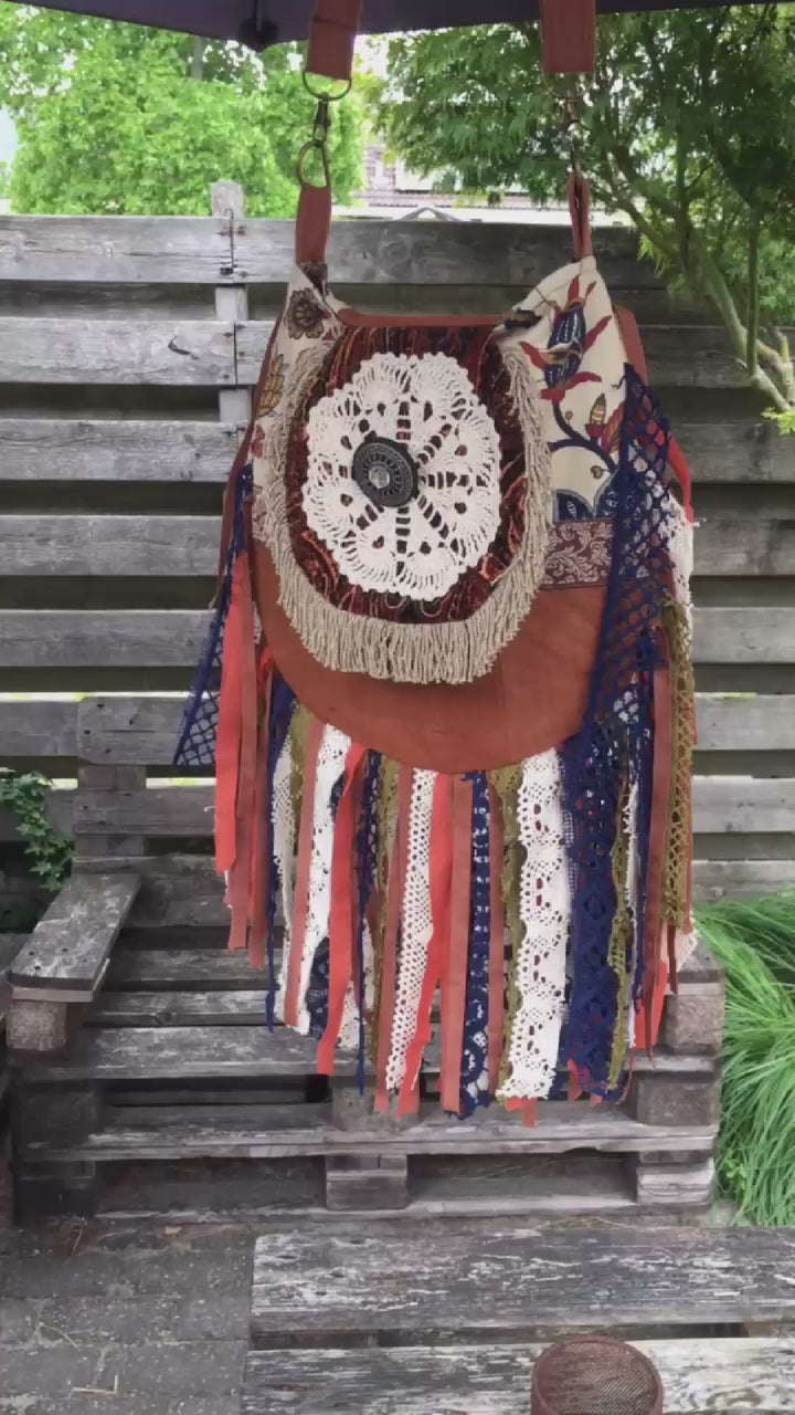 Boomschorsstof Crossbody Tas met Vintage Kant en Laura Ashley Stof