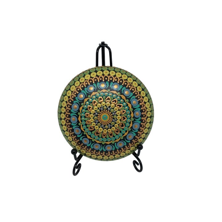 Mandala Rock in Soft Green and Blue medium