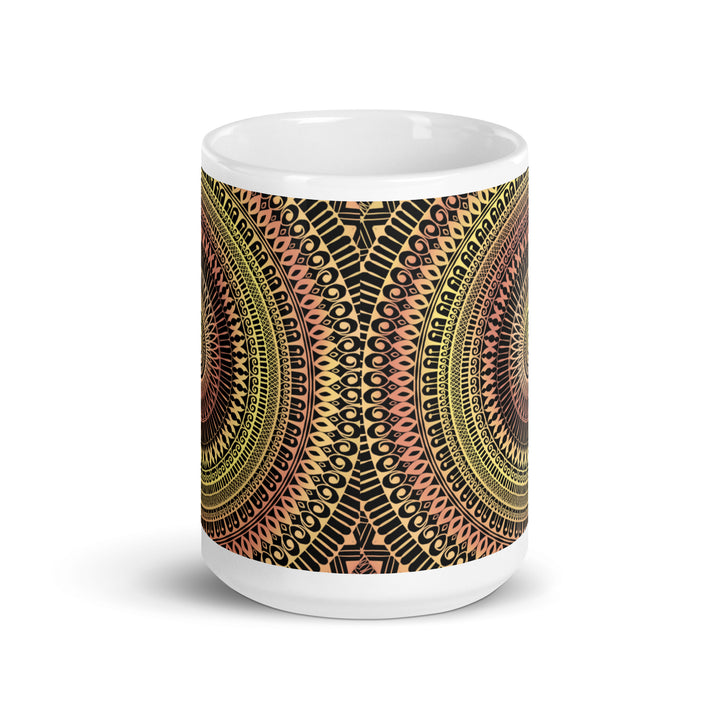 Elegant Glow: met mandala's versierde gele keramische mok