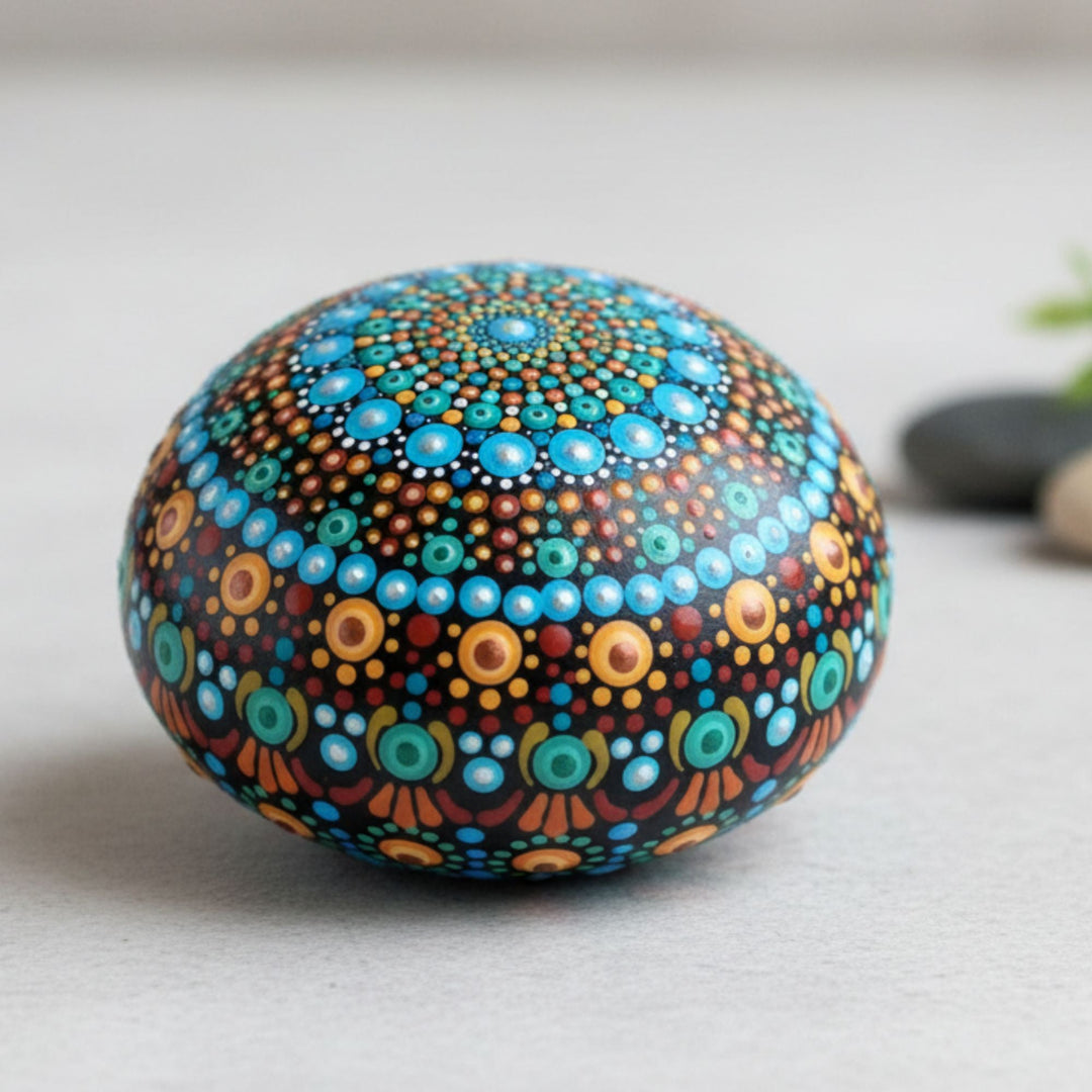Sphere mandala stone in vibrant colors