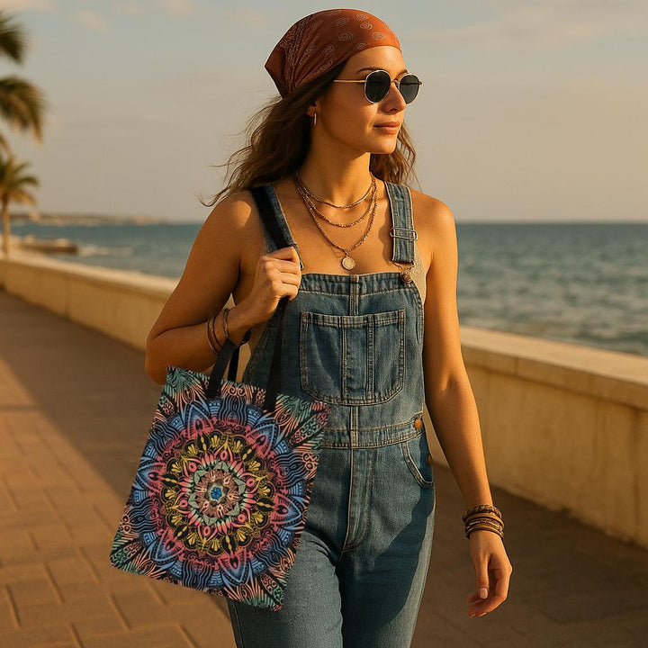 Psychedelic Mandala Tote Bag – Colorful Boho Shopper for Everyday Use