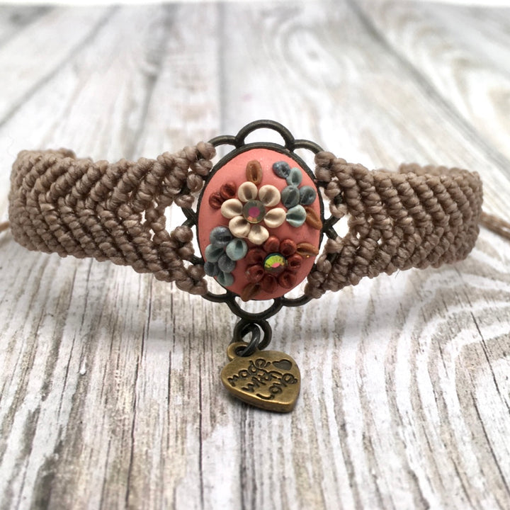 Macrame Bracelet with Flower Cabochon